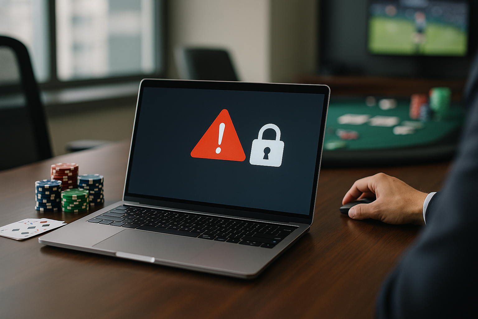 Avviso di sicurezza su laptop che richiama i rischi delle piattaforme di gioco non autorizzate