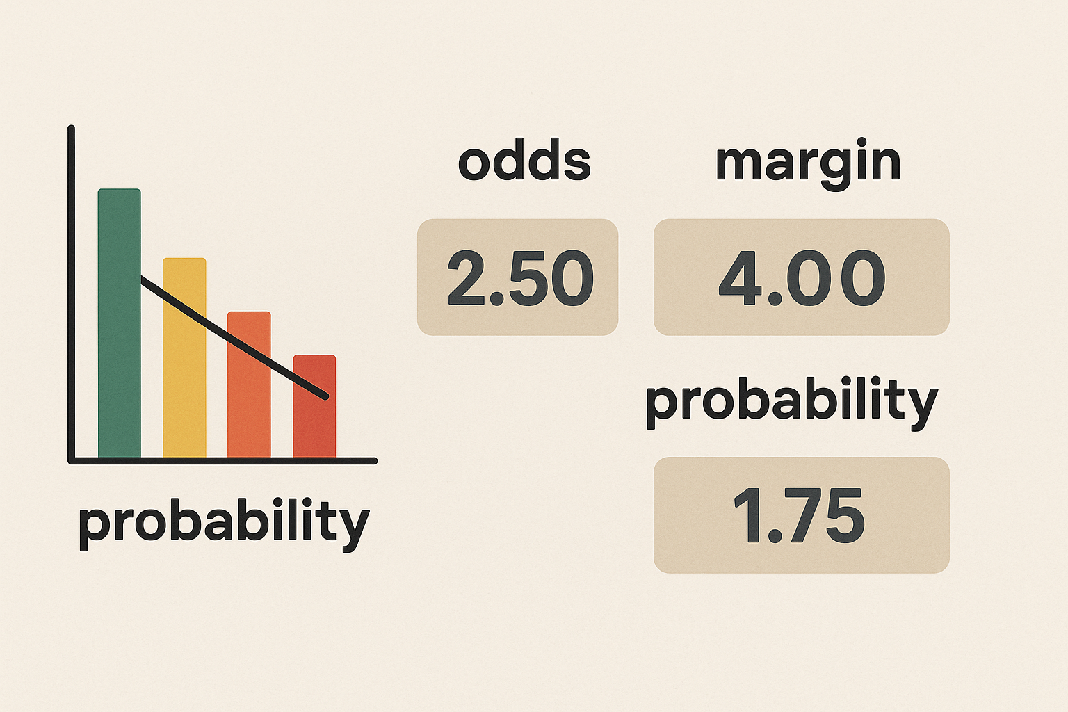 Schema concettuale di quote decimali, probabilità implicita e margine nel betting
